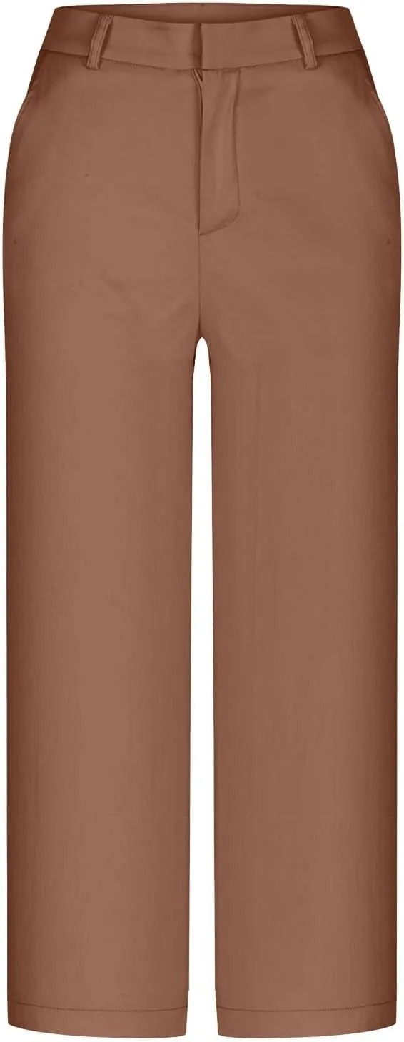 Women Wide Leg Capri Pants Business Casual Stretch Pant Comfy Loose Lounge Cropped Trouser Work Clothes