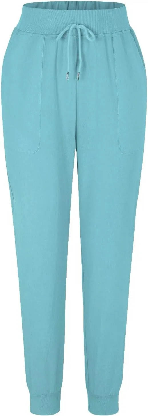 Womens Cotton Linen Pants Summer Drawstring Elastic Waist Pant Casual Linen Tapered Pants with Pockets