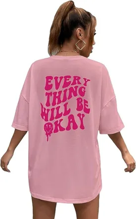 Women's Cute Oversized T Shirts Graphic Tees Letter Print Vintage Casual Loose Summer Tops