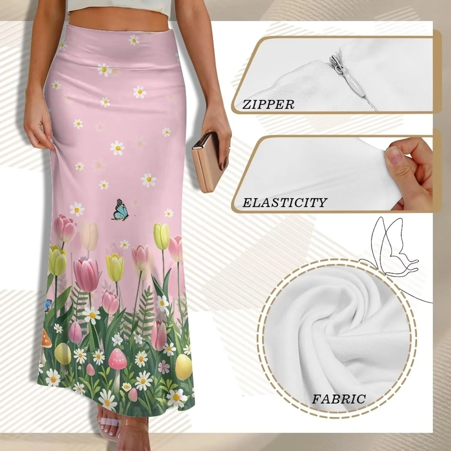 Womens Hawaii Skirts High Waist Long Skirt Side Zipper Stretch Skirt Lightweight Long Maxi Skirts Y2k Skirt Summer