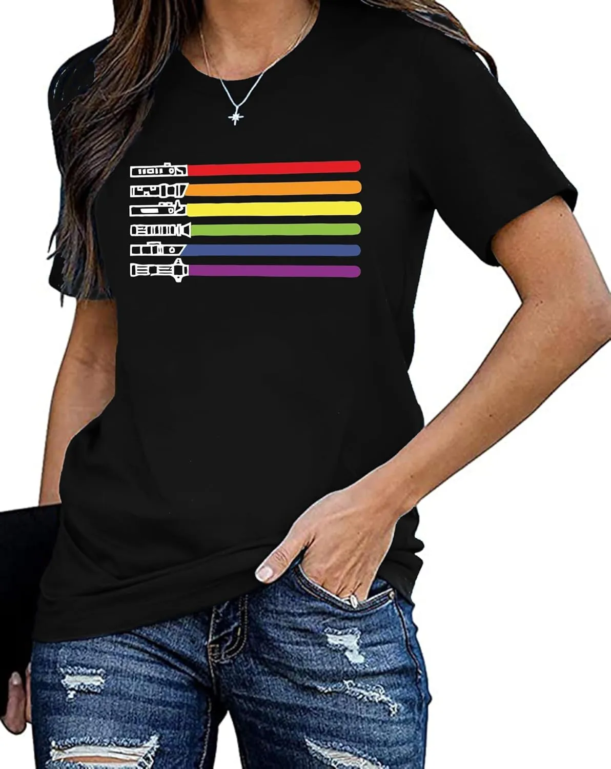 Women's Rainbow Shirt Pride Graphic T Shirts Letter Print Tee Short Sleeve Tops