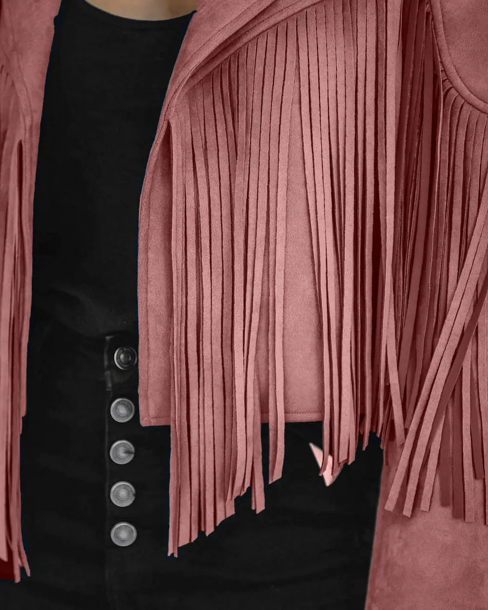 yoeasy Women Faux Suede Leather Tassel Coat Lapel Long Sleeve Motorcycle Short Fringe Jacket
